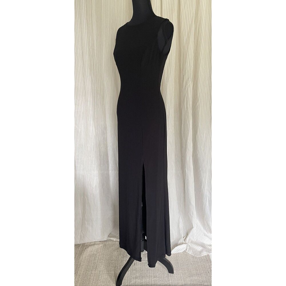 B. Darlin Black Formal Maxi Dress Beaded Pearl Back Detail Sleek Evening Gown - Picture 2 of 5
